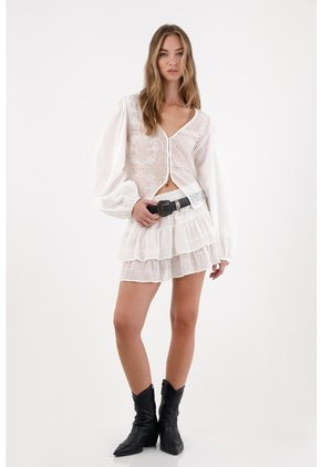 Tennis Camisa Con Transparencia Y Bordado Crudo Para Mujer