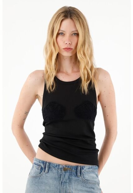 Tennis Camiseta Negra Con Manualidad En Crochet Para Mujer