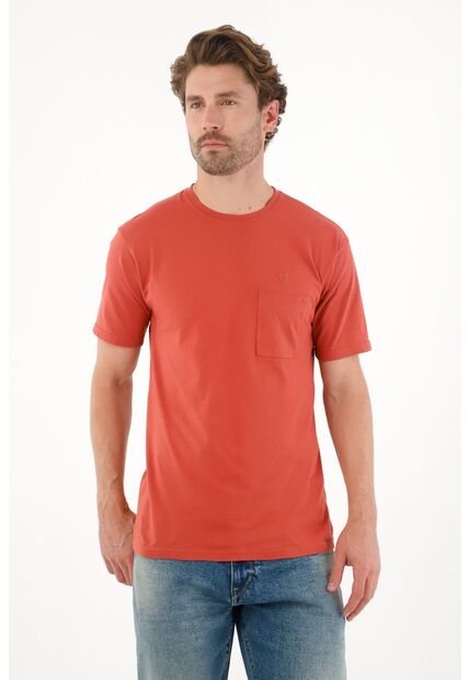 Tennis Camiseta Con Bolsillo De Parche Naranja Para Hombre