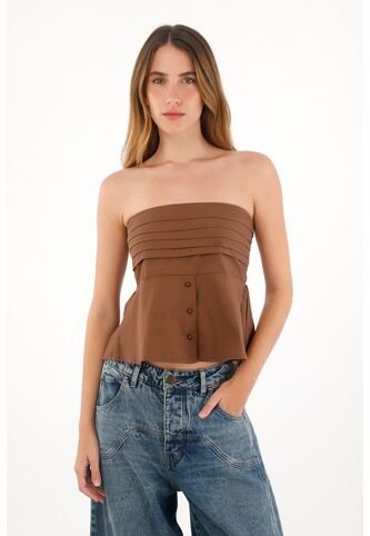 Tennis Camisa Strapless De Botones Café Para Mujer Tennis