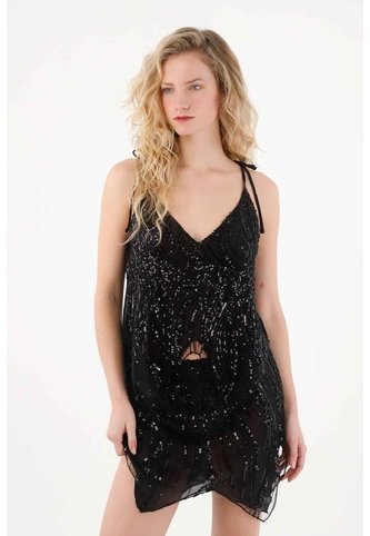 Tennis Falda Corta De Lentejuelas Negra Para Mujer Tennis