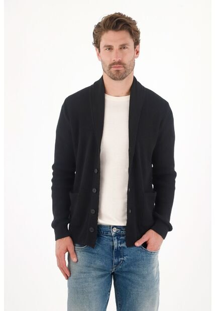 Tennis Buzo Tejido Tipo Cárdigan Negro Para Hombre