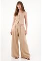 Tennis Pantalón Wide Leg En 100% Lino Con Tablas Crudo Para Mujer de Tennis