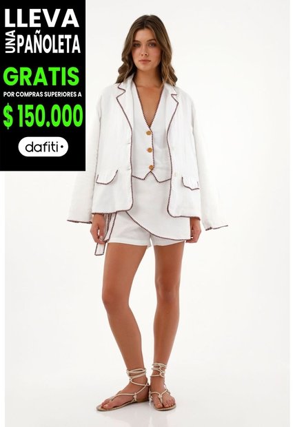 Tennis Abrigo Blanco Tipo Blazer En Lino Para Mujer
