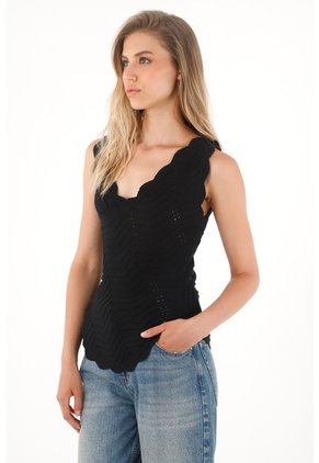 Tennis Camisa Negra Tejida Diseño Cruzado Para Mujer