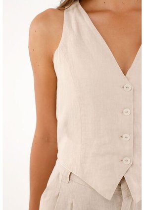 Tennis Chaleco En 100% Lino Crudo Para Mujer