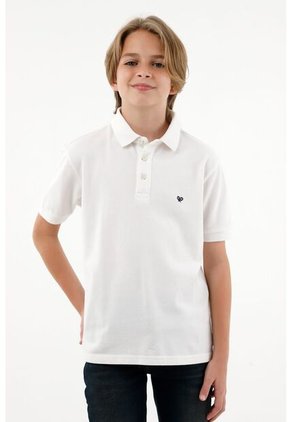 Polo Blanca Manga Corta Para Niño