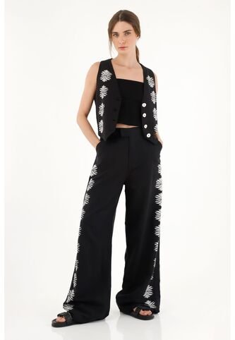 Tennis Pantalón Recto Con Manualidad Negro Para Mujer Tennis