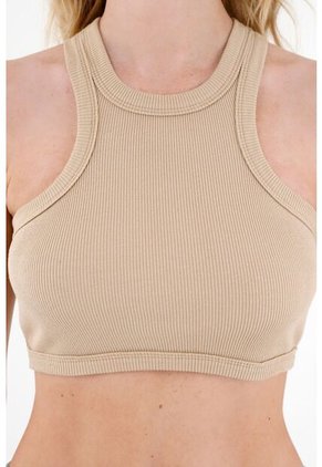 Tennis Crop Top En Rib Café Para Mujer