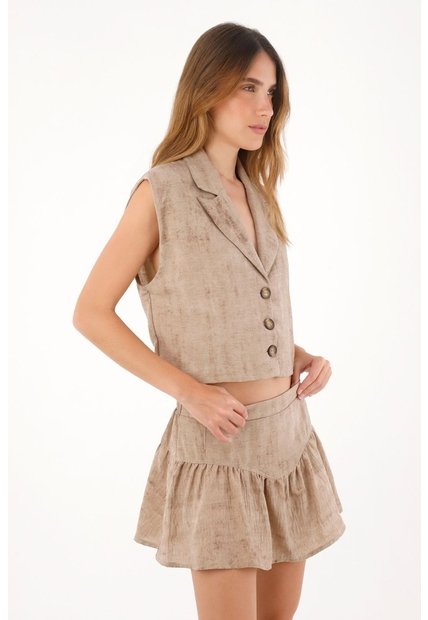 Tennis Chaleco Crop De Silueta Recta Café Para Mujer