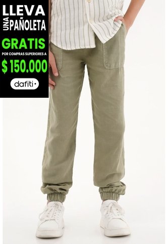 Pantalón Jogger Verde En Apariencia Lino Para Niño Tennis