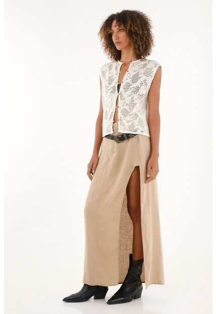 Falda Crudo En 100% Lino Con Abertura Para Mujer