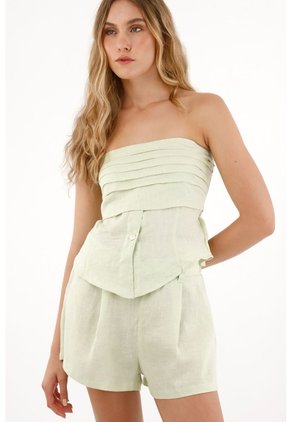 Tennis Camisa Strapless En 100% Lino Verde Para Mujer
