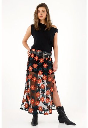 Tennis Falda Larga Con Apliques De Flores 3D Para Mujer