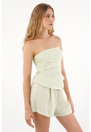 Tennis Camisa Strapless En 100% Lino Verde Para Mujer