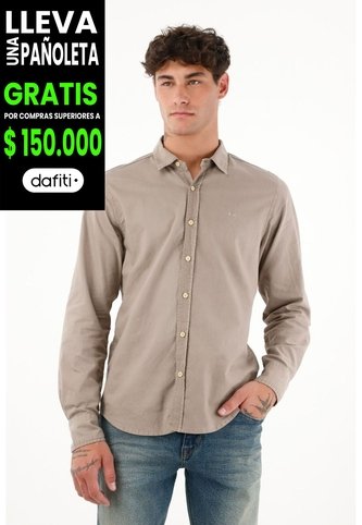 Camisa Manga Larga Con Raqueta Bordada Café Para Hombre Tennis