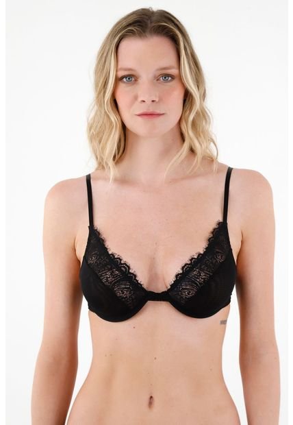 Top Negro Con Encaje Para Mujer