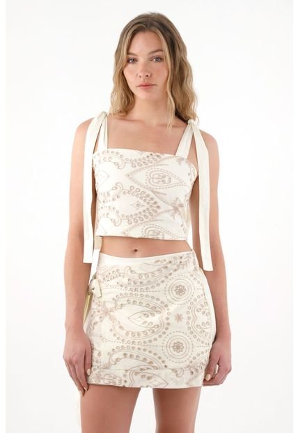 Camisa Crop En Ojalillo Crudo Para Mujer