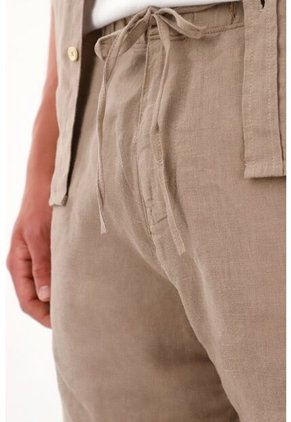 Tennis Bermuda En 100% Lino Con Bolsillos Café Para Hombre