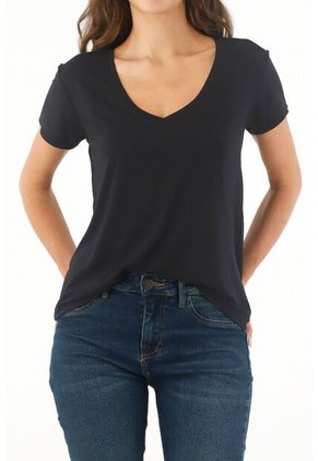Tennis Camiseta Negra Cuello V Para Mujer