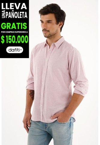 Camisa Rosada A Rayas Manga Larga Para Hombre Tennis
