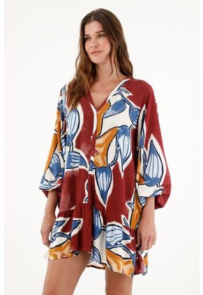 Vestido Manga Larga Estampado Para Mujer