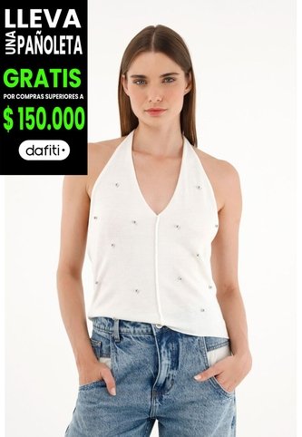 Tennis Camiseta Tejida Crudo Con Apliques De Brillo Para Mujer Tennis