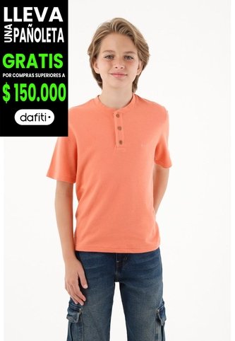 Camiseta Naranja Con Perilla De Botones Para Niño Tennis