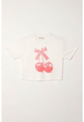 Camiseta Básica Con Estampado De Cerezas Crudo Para Niña