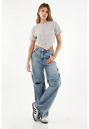 Camiseta Gris En Rib Para Mujer