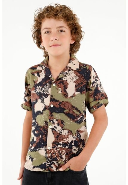 Camisa Camuflada Manga Corta Para Niño