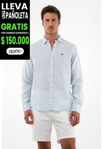 Tennis Camisa Azul En Lino Para Hombre Tennis