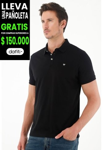 Tennis Polo Negra Cuello Tejido Para Hombre Tennis