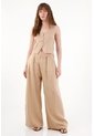 Tennis Pantalón Wide Leg En 100% Lino Con Tablas Crudo Para Mujer de Tennis