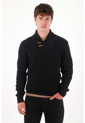 Tennis Buzo Tejido Cuello Alto Negro Para Hombre