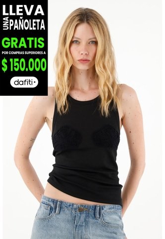 Tennis Camiseta Negra Con Manualidad En Crochet Para Mujer Tennis