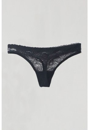 Tennis Panty Tipo Tango Encaje Negro Para Mujer