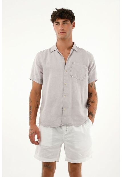 Tennis Camisa Gris Manga Corta En 100% Lino Para Hombre