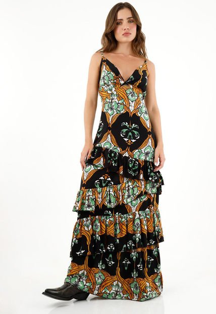 Vestido Estampado Con Boleros Para Mujer
