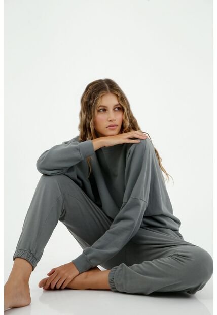 Buzo De Mujer, Silueta Amplia Cuello Redondo, Con Escote Profundo En El Posterior