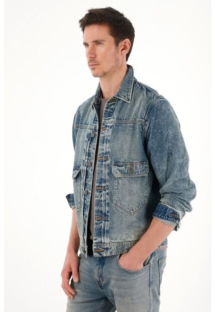 Tennis Chaqueta En Denim Con Bolsillos De Tapa Para Hombre