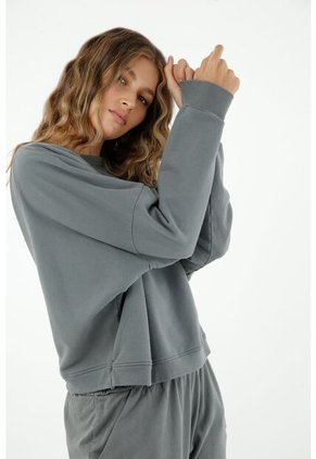 Buzo De Mujer, Silueta Amplia Cuello Redondo, Con Escote Profundo En El Posterior