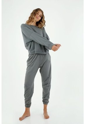 Buzo De Mujer, Silueta Amplia Cuello Redondo, Con Escote Profundo En El Posterior