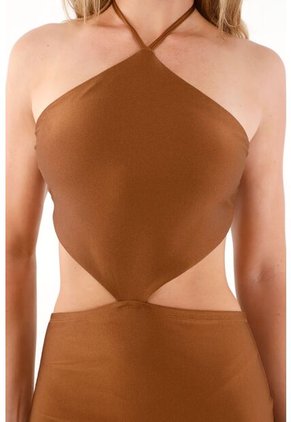 Vestido Largo Con Cut Out En Cintura Café Para Mujer