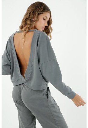 Buzo De Mujer, Silueta Amplia Cuello Redondo, Con Escote Profundo En El Posterior