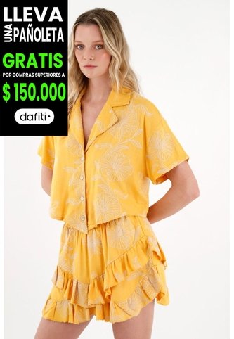 Tennis Camisa Amarilla Con Bordado De Flores Para Mujer Tennis