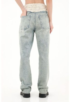 Tennis Jean Recto Con Corte Tejido Y Lurex En Pretina Para Mujer