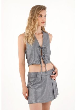 Tennis Falda Short Metalizada Con Tablas Para Mujer