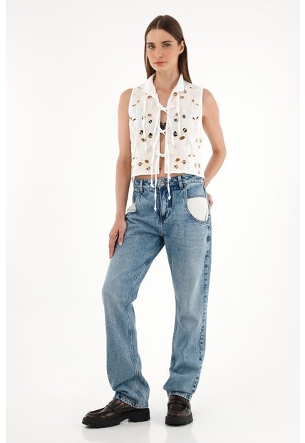Tennis Jean Recto Tiro Alto Azul Para Mujer
