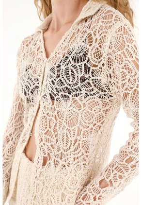 Camisa Manga Larga En Tela Tejida Crudo Para Mujer